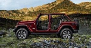Red 2021 Jeep Wrangler with Doors Off