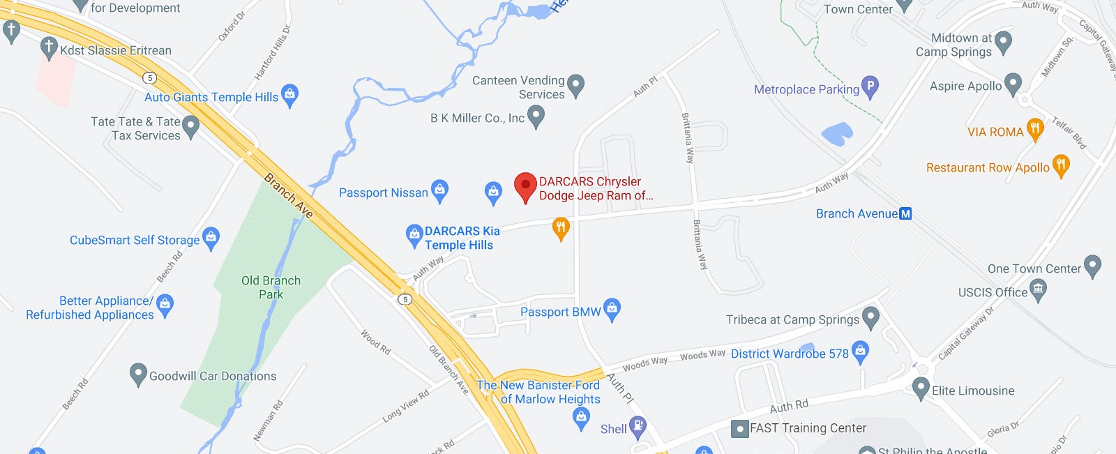 Map of DARCARS Chrysler Dodge Jeep Ram of Marlow Heights in Marlow Heights MD